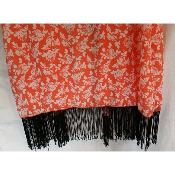 LuLaRoe Monroe Kimono With Fringe Open Waterfall Front - L- Orange/ White Floral - Picture 10 of 16